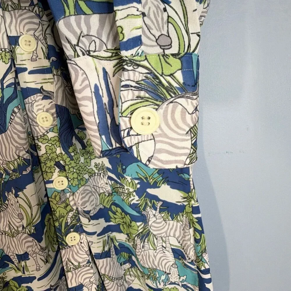 Vintage Chess King Button Down Dress Shirt Zebras Greenery Lg Nylon